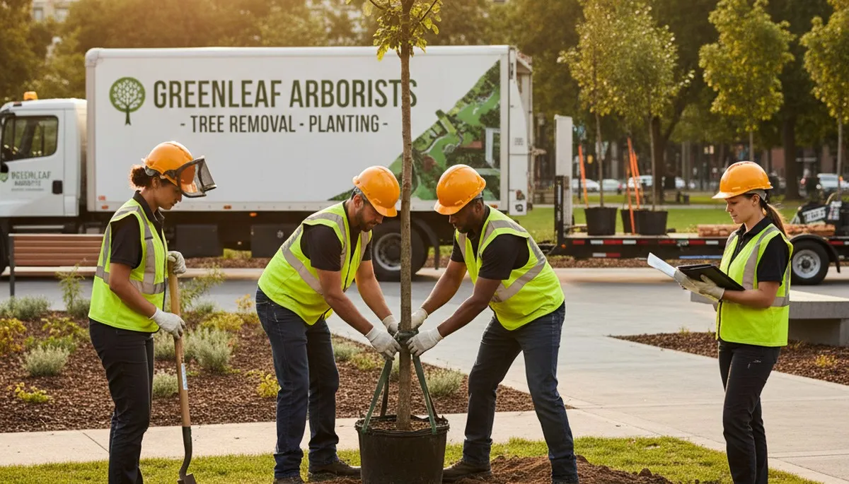 Arborists planting native trees in sandy soil in West Palm Beach FL for Chop Chop Tree service